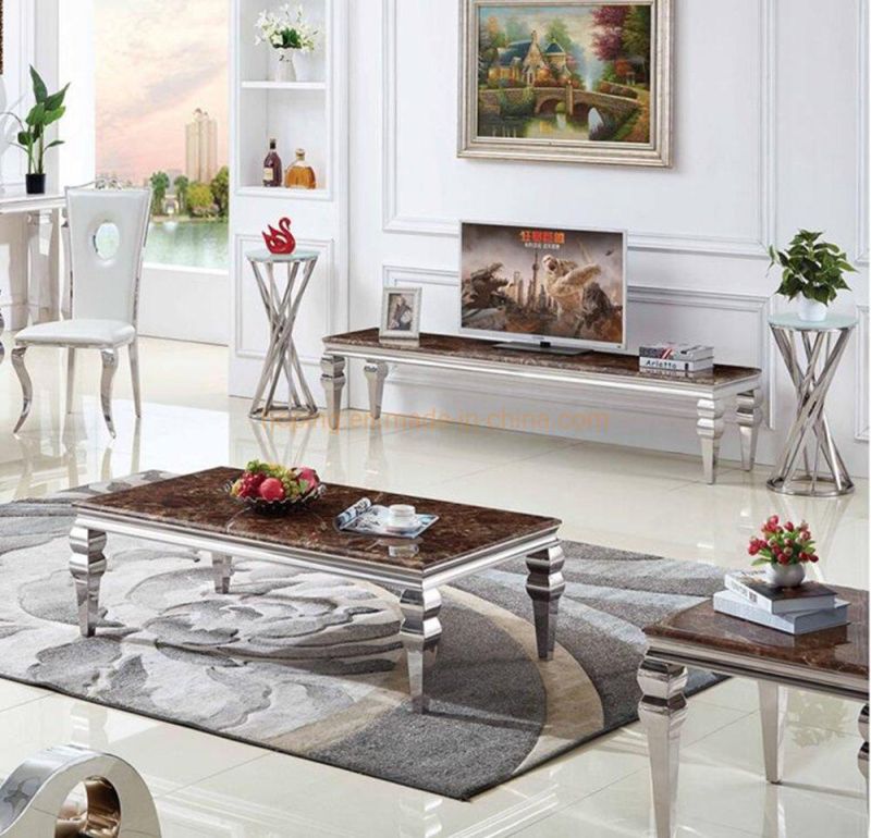 Beige Top Dining Room Coffee Table Modern Event Furniture Stainless Steel Gold Silver Wedding Tables