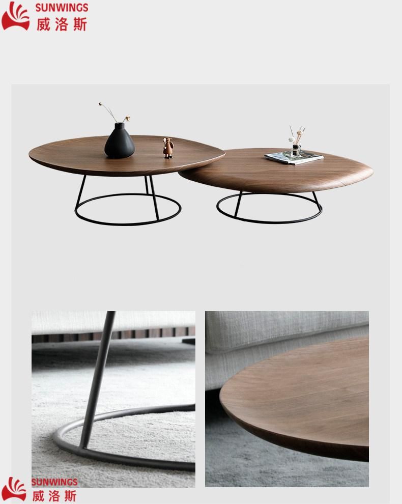 Modern Simply Furniture Metal Leg with Concave and Convex Arc Solid Wood Top Coffee Table for Living Room