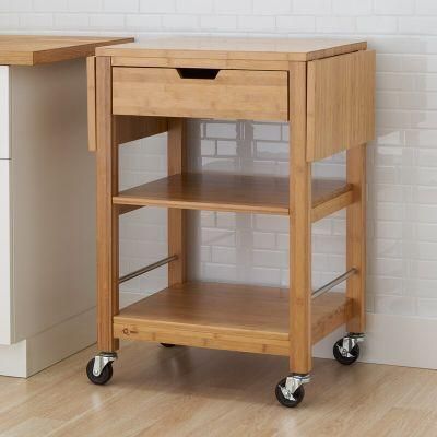 American Home Styles All Bamboo 1 Drawer Kitchen Rolling Microwave Cart on Wheels Kitchen Trolley