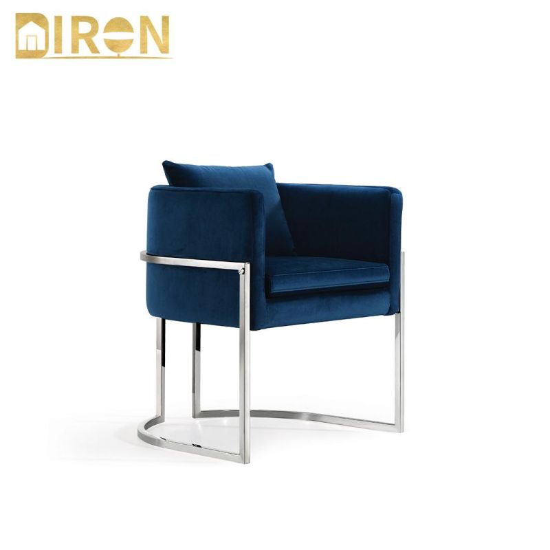 Hotel Home Livingroom Modern Furniture Blue Fabric Stainless Steel in Chrome Color Dining Chair