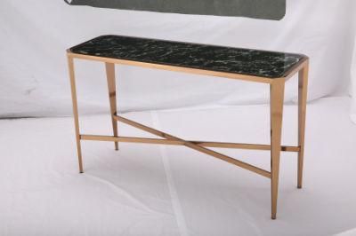Rectangular Gold Frame and Black Marble Top Console Table Home Furniture