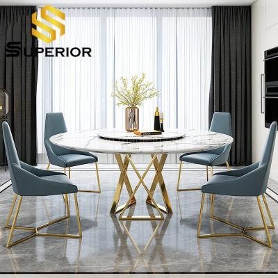 Dining Room Furniture Luxury Golden Metal Round Marble Dinner Table