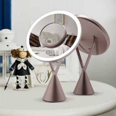 New Style 5X Magnifier Touch LED Round Table Makeup Mirror