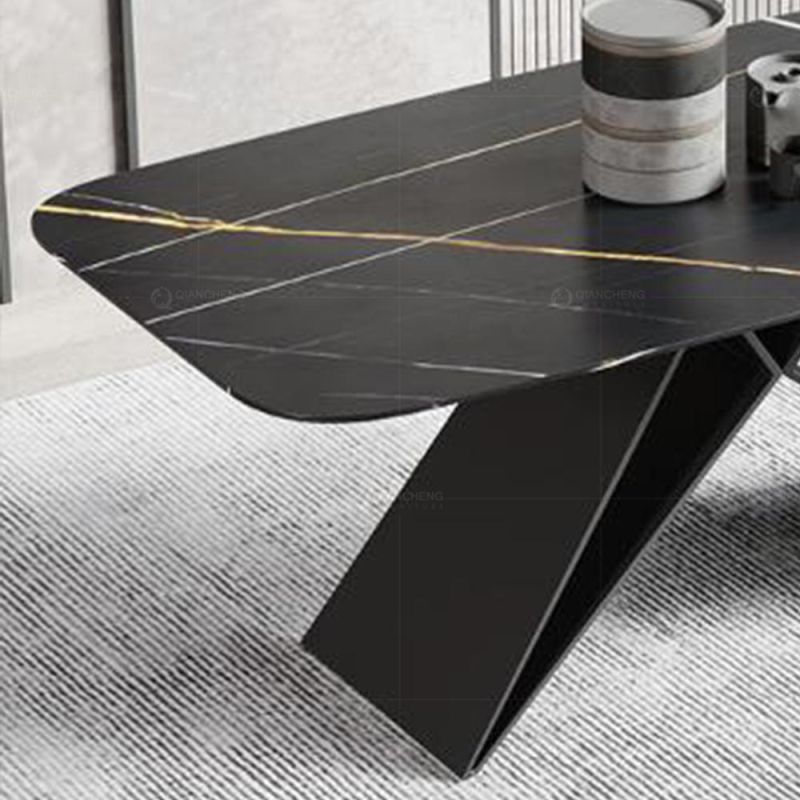 Modern Black Synthetic Marble Dining Room Set Dining Table