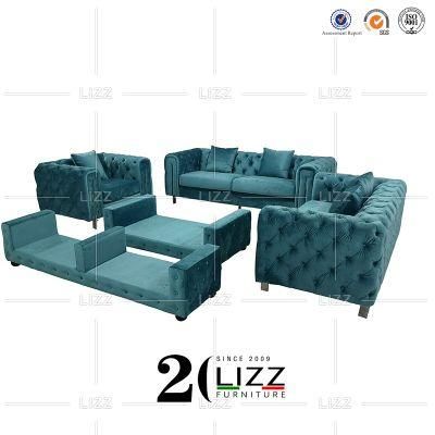 Classical Tufted Modern Design Home Furniture European Living Room Green Velvet Fabric Sofa Set