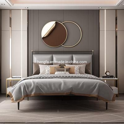 Modern Bedroom Leather Upholstered Furniture Hotel Metal Adjustable King Bed