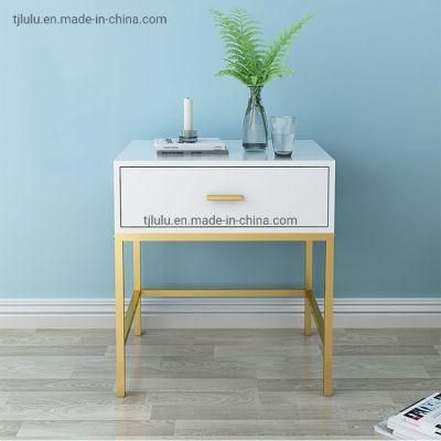 Modern Design Wooden Panel Nightstand White Small Bedside Storage Table with Metal Legs