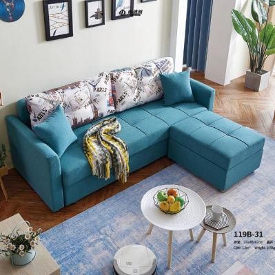 Modern Living Room L Shape Leisure Fabric Folding Sofa with Storage Box