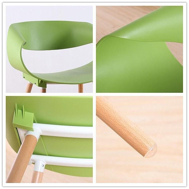 Import Fancy Modern White Wooden Legs Dinner Plastic Chair in China PP Dining Kitchen Plastic Dining Chair for Sale