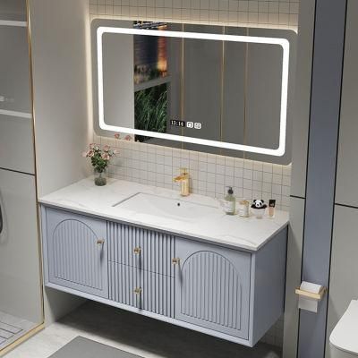 Blue Color Exquisite Exterior Design Wall Mounted Irregular Design Bathroom Vanity Cabinet with LED Mirror