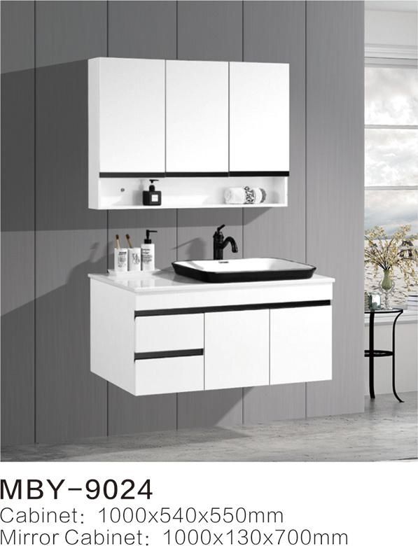 White Painted Bathroom Vanity with Mirror Cabinet and Ceramic Basin