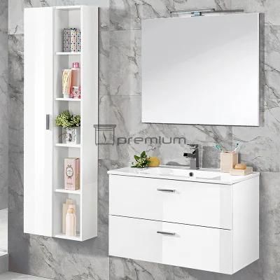 800mm Width White Modern Classic Italian Design Luxury LED Mirror Wash Basin PVC Bathroom Vanity Wooden Cabinet Furniture