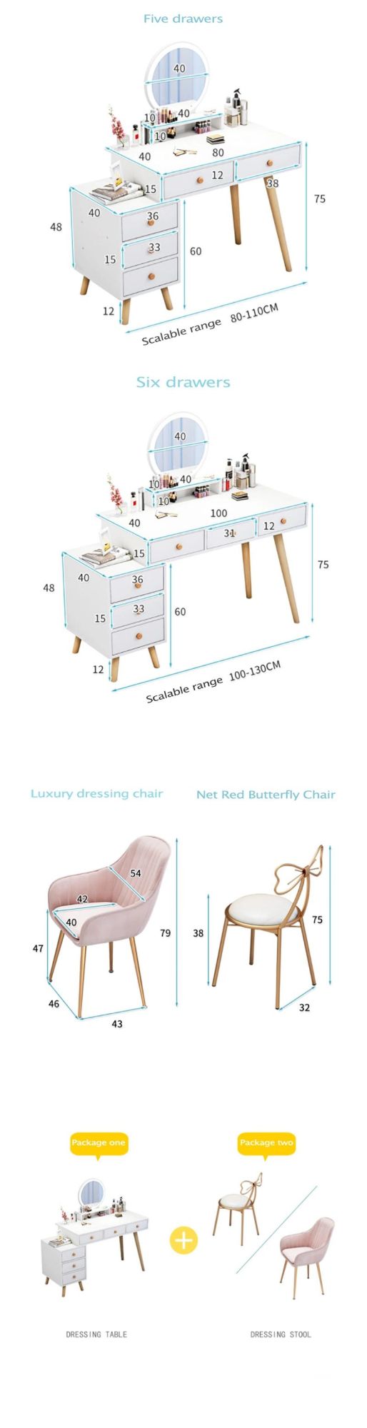Solid Wood Legs Light Luxury Dressing Table Bedroom Modern Minimalist Storage Cabinet Integrated Nordic Dressing Table Net Red Ins Wind 0007
