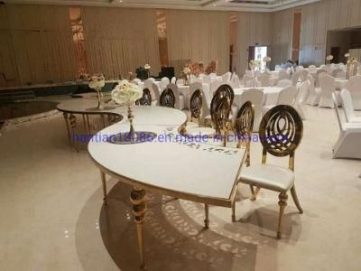 Hotel Lobby Furniture Marble Dining Table Customized White and Gold Event Wedding Chairs Table