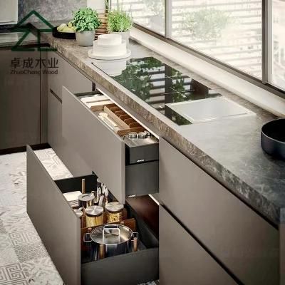 Gray Color MDF Faced Melamine Kitchen Cabinet with Drawe