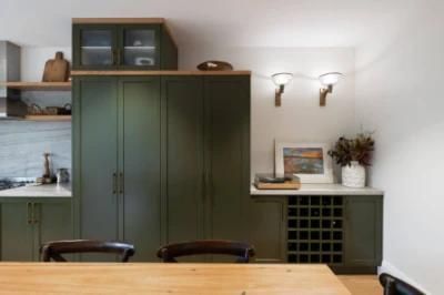 Green Cupboard Linear Design Pantry Shaker Door Aluminium Handle Storage Kitchen Overhead Cabinets