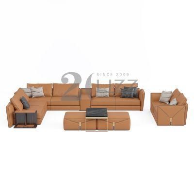 Sectional European Style Luxury Home Hotel Furniture Italian Design Living Room Genuine Leather Sofa with Ottoman