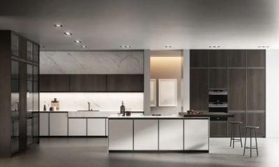 Modern Style Dark Grey Flat Panel Matt Lacquer Finish Paint Kitchen Cabinets