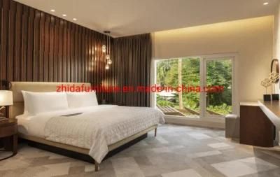 Modern Hotel Apartment Furniture Business Suite Living Room Bedroom Furniture Villa King Size Leather Bed with Wooden Headboard Wall