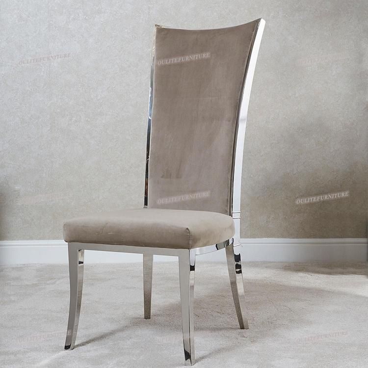 Beige Velvet Dining Chair with Silver Legs for Dining Room