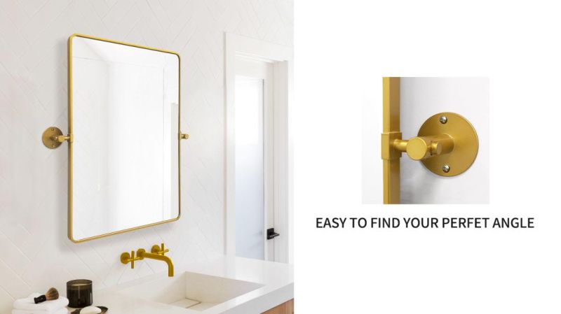 20X30′′ Pivot Tilting Bathroom Vanty Mirror Rectangle Black Metal Framed Beveled Wall Mirror