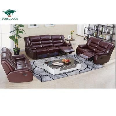 1 2 3 Manual Recliner Modern Design Leisure Genuine Leather Wood Frame Furniture Sofa
