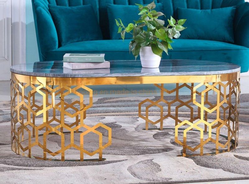 Modern Hotel Banquet Table Popular Cheap Price Gold Mirror White Marble Top Coffee Center Table