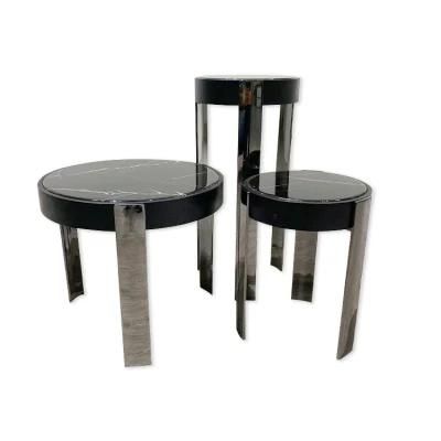 Modern Living Room 3PCS 1 Set Coffee Table Black Natural Marble Round Coffee Table Set Furniture Hotel Furniture