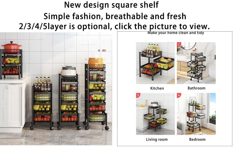 4 Tier Kitchen Storage Rack Rotating Square Kitchen Rack Basket Household Items Fruits and Vegetables Storage Rack