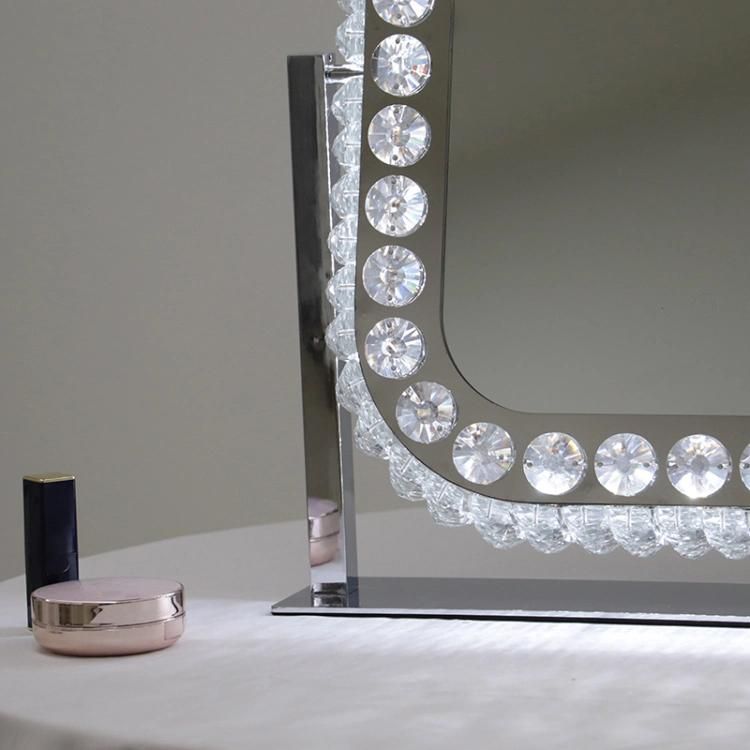 Crystal Hollywood Makeup Mirror with Light and Stainless Metal Base