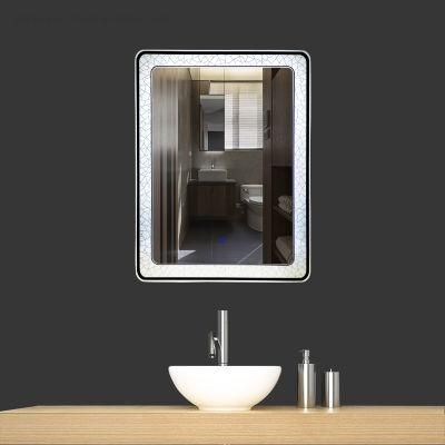 Modern Design Bathroom Wall Mounted Silkscreen Drawing LED Illuminated Mirror