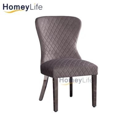 European Style Vintage Tufted Metal Fabric Velvet Back Restaurant Dining Chair Furniture