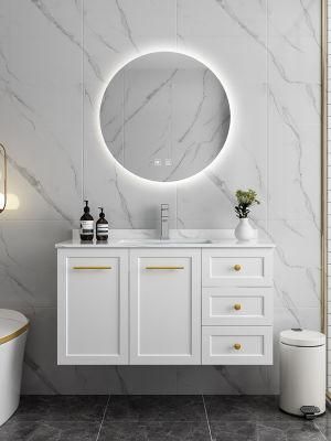 Modern Plywood with White Painting Wall Mounted Bathroom Vanity with LED Mirror