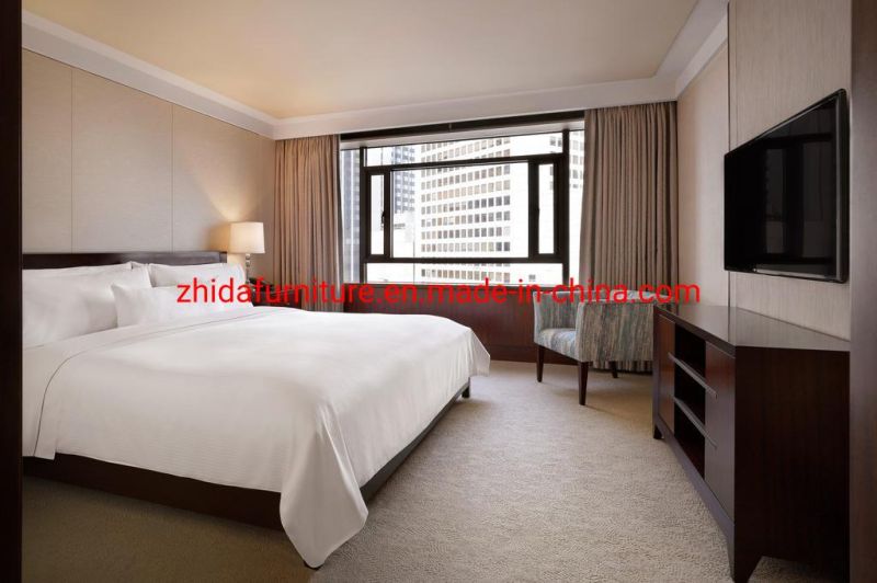 China Customize Modern 5 Star Dubai Luxury Hotel Used Bedroom Furniture Set King Size Wooden Bed with TV Unit