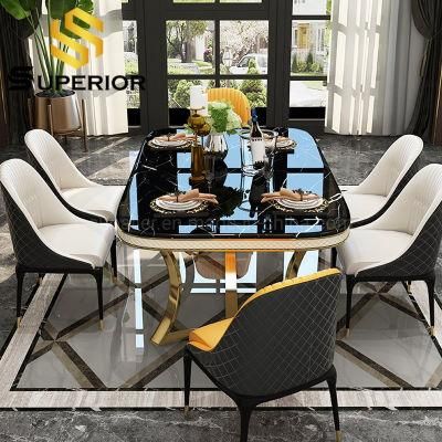 Dining Room Furniture Set Gold Stainless Steel Frame Restaurant Table