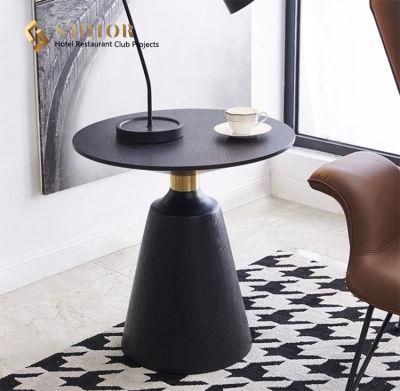 Modern Restaurant Furniture Black Steel Frame Marble Stone Round Dining Table