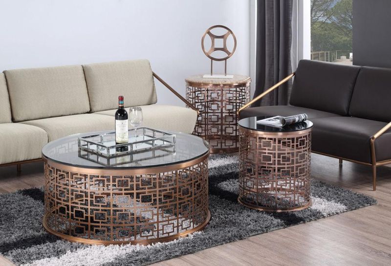 Nordic Living Room Iron Art Combination Tea Table Round Metal Glass Tea Table