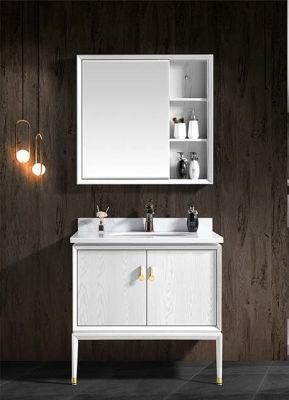 80cm White Marble Countertop Bathroom Cabinet with Mirror Cabinet