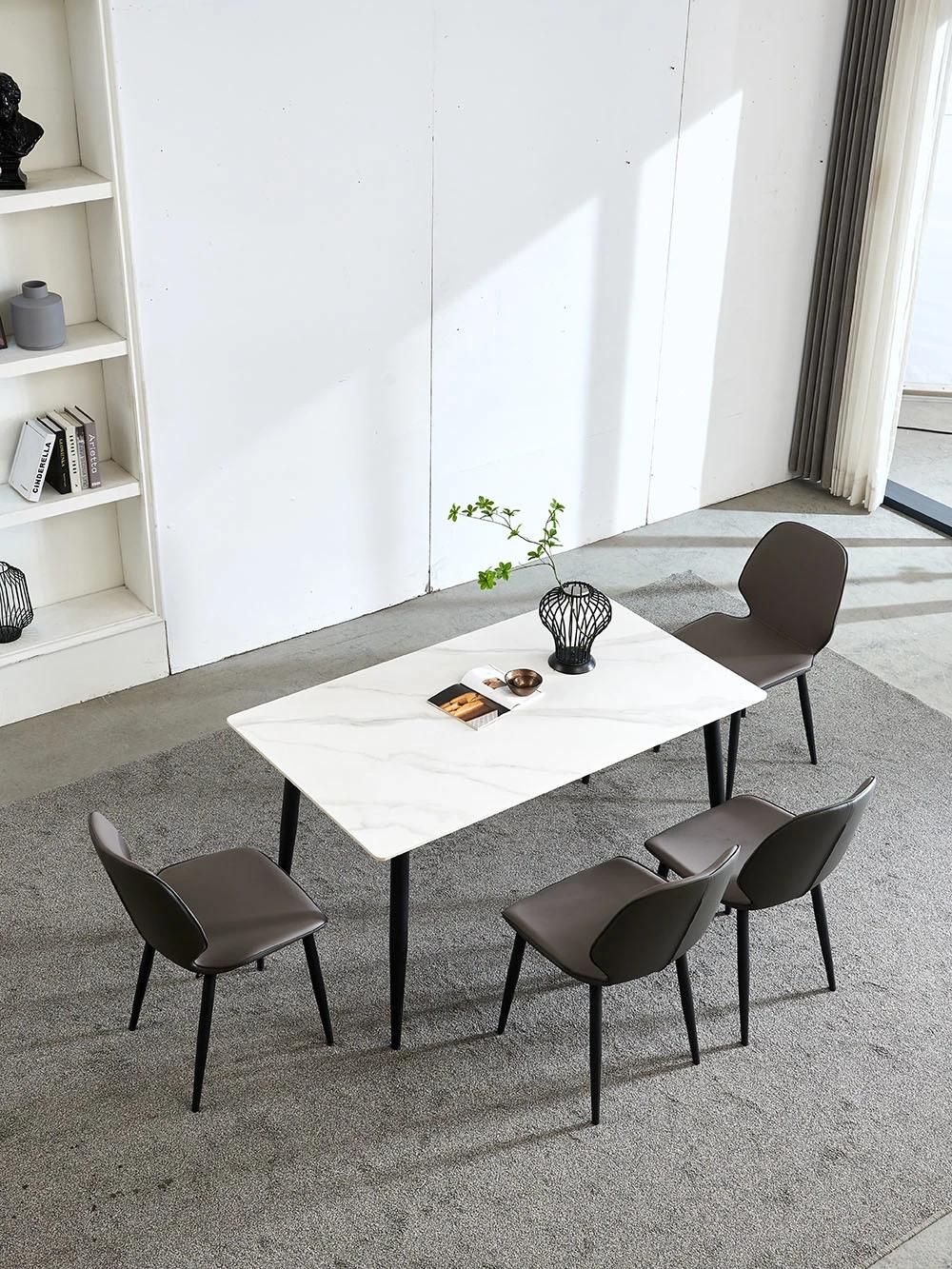 Modern Carbon Steel Dining Table with Rock Plate Top