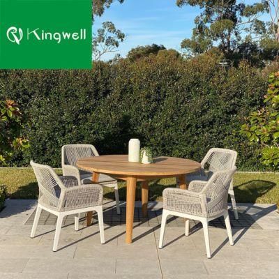 Modern Restaurant Table and Chair Garden Teak Patio Furniture Rope Dining Set with Cushions