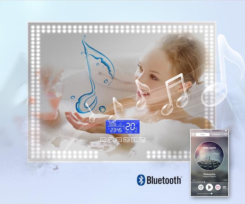 Bluetooth LED Silver Glass Wall Mirror for Home Decor and Bathroom