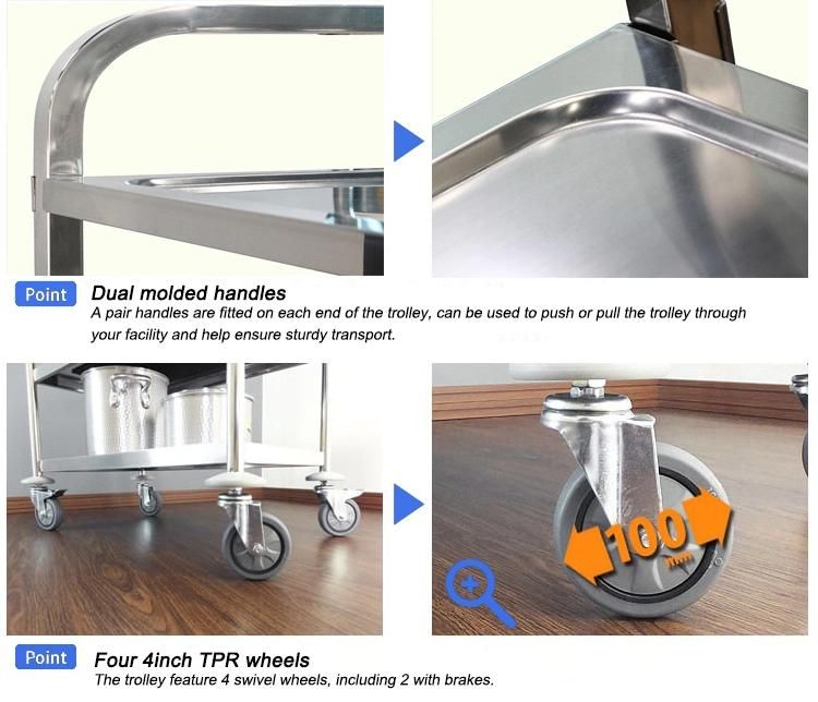 Hotel Food 3 Tiers Stainless Steel Square Tube Service Trolley