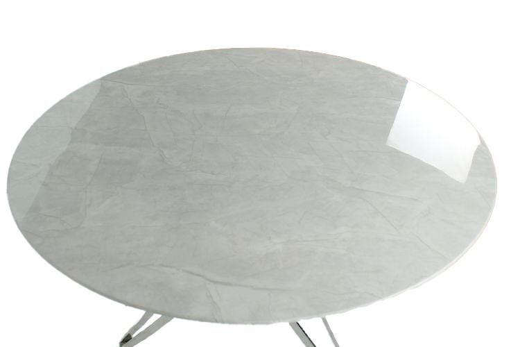 Tempered Glass Marble Dining Table with Stainless Steel Tube Leg