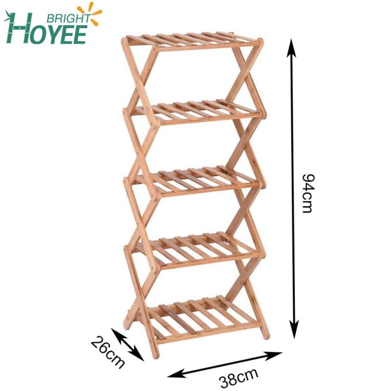 5 Tier Plant Stand Shelf Folding Bamboo Shoe Rack Flower Pots Display Stand Shelves Storage Organizer