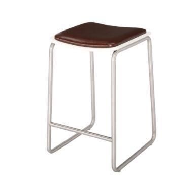 Solid Metal Stainless Steel Bar Chair High Stool with Leather Seat for Home Hotel