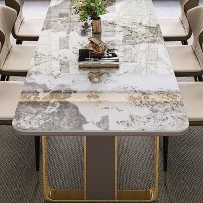 Luxury Modern Dining Table 6 Person Stainless Steel Marble Dining Table