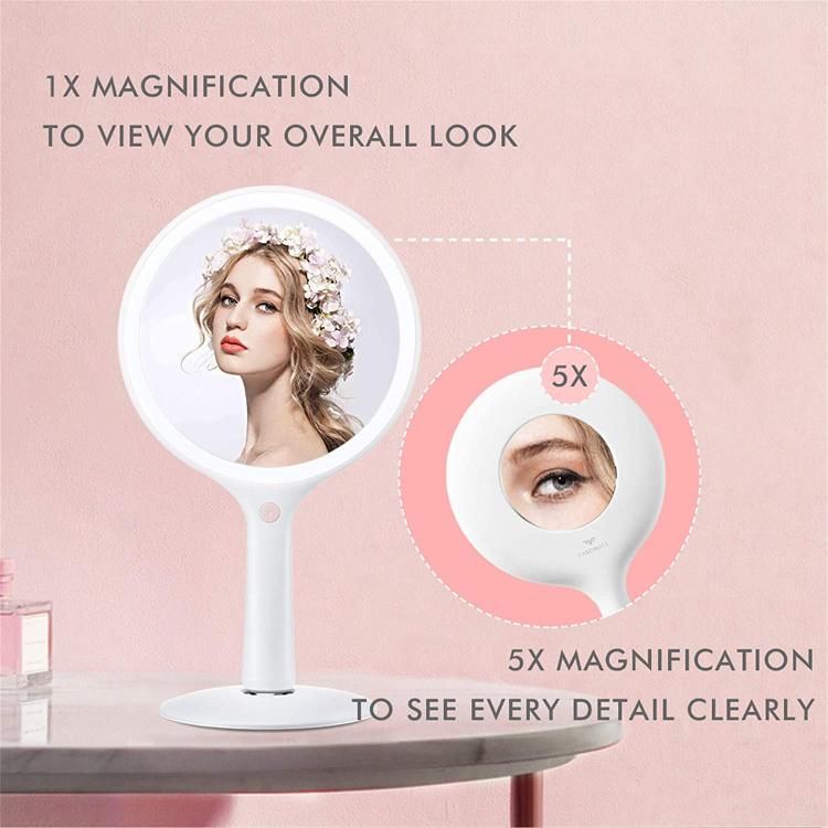 Lighted Makeup Rechargeable Handheld Mirror with 5X Magnification