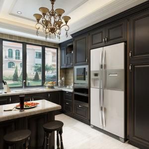Building Materials for Apartments American Style Custom Matt Black Custom Wooden Kitchen Cabinets Solid Wood Kitchen Furniture