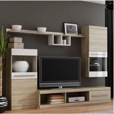 LED MDF Living Room Furniture TV Wall Unit Design with High Glossy UV Surface