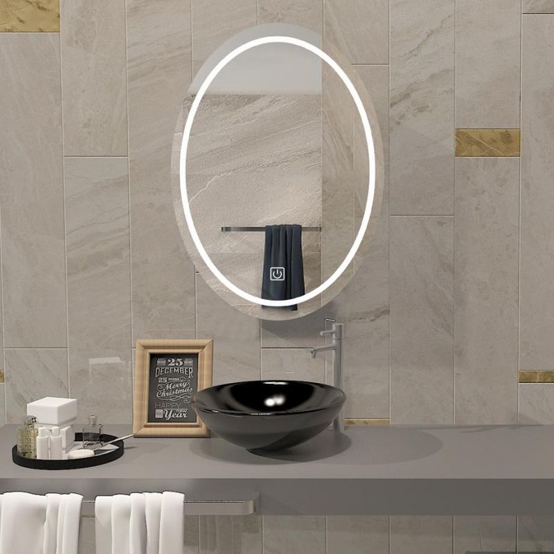 China Factory Custom 500*700mm Wall Mount Silver Oval LED Lighted Mirror for Bathroom/Barber Shop